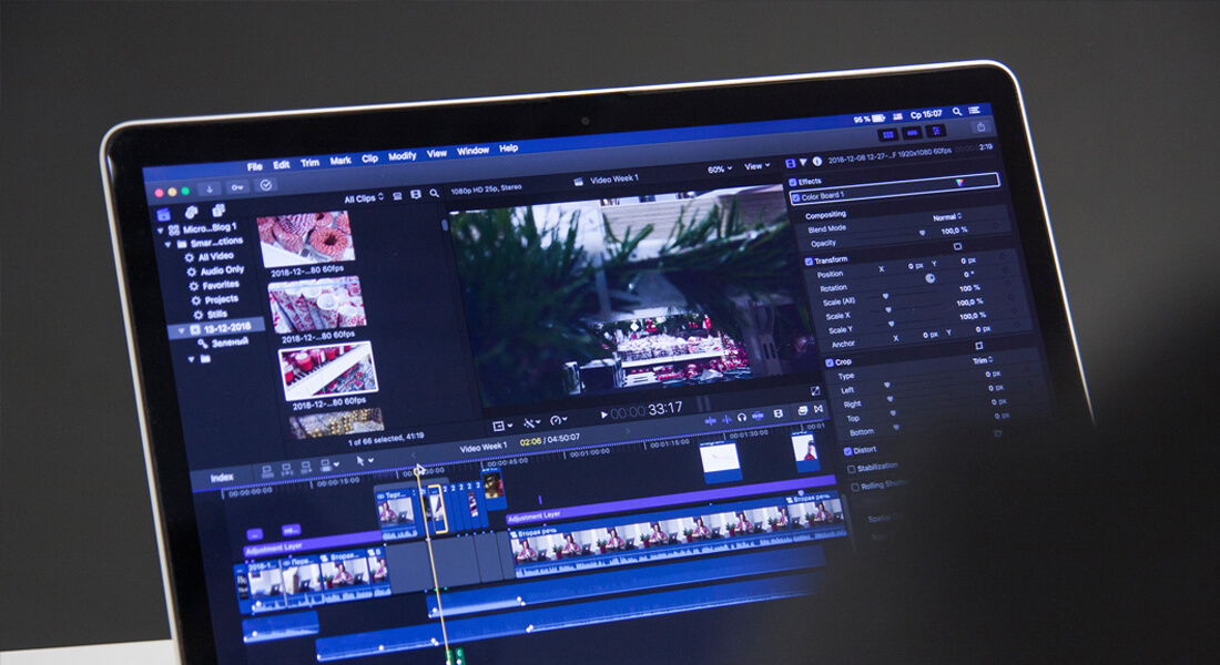 video editing software on laptop