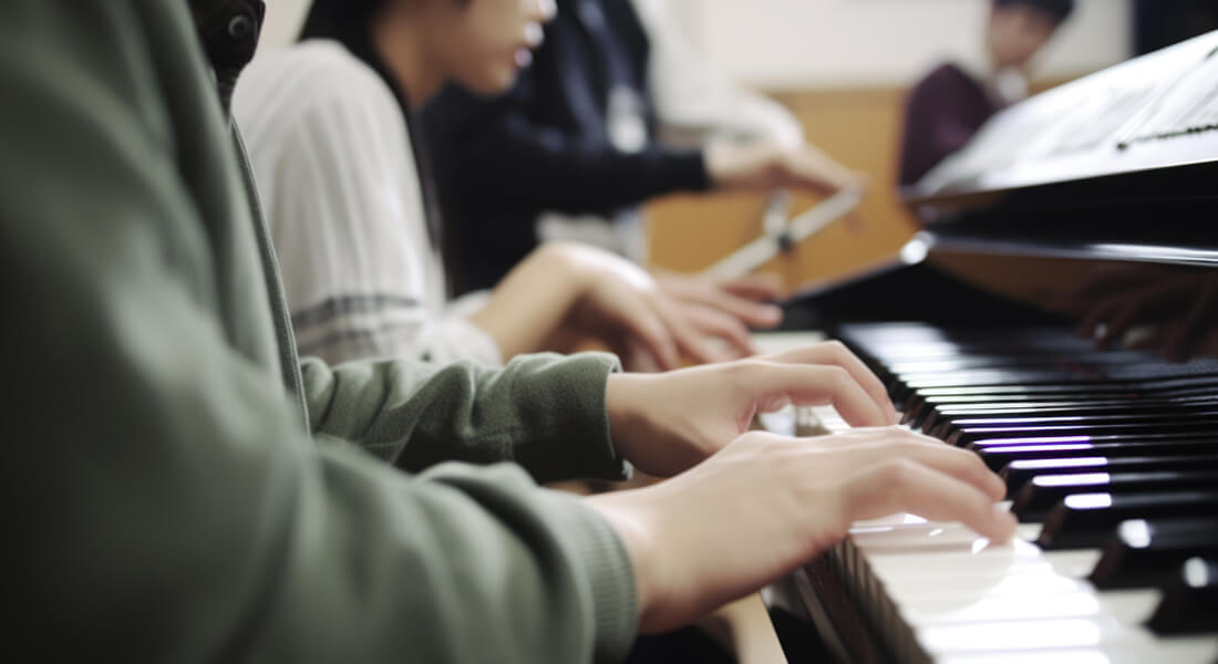 students practicing piano